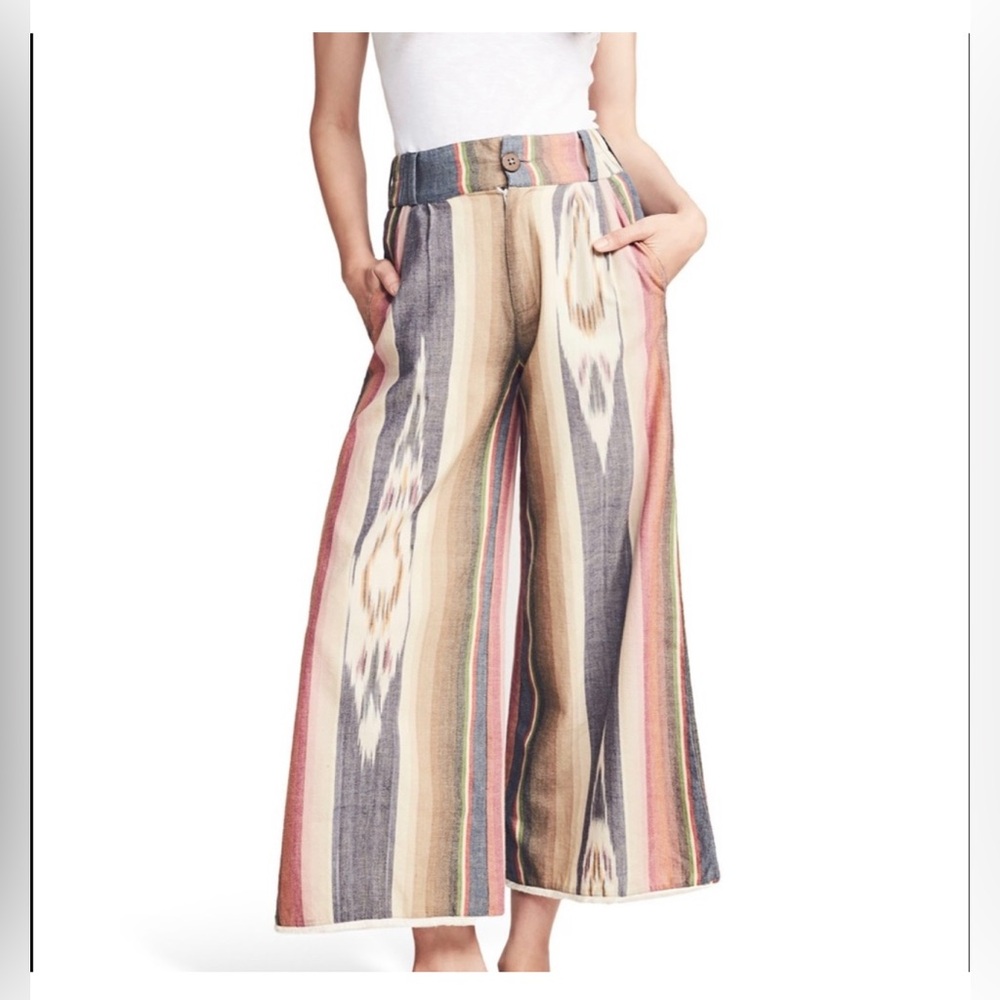 Faherty Wide Leg Lilo Pants Frank Ikat High Rise Multi Colored Size Small
